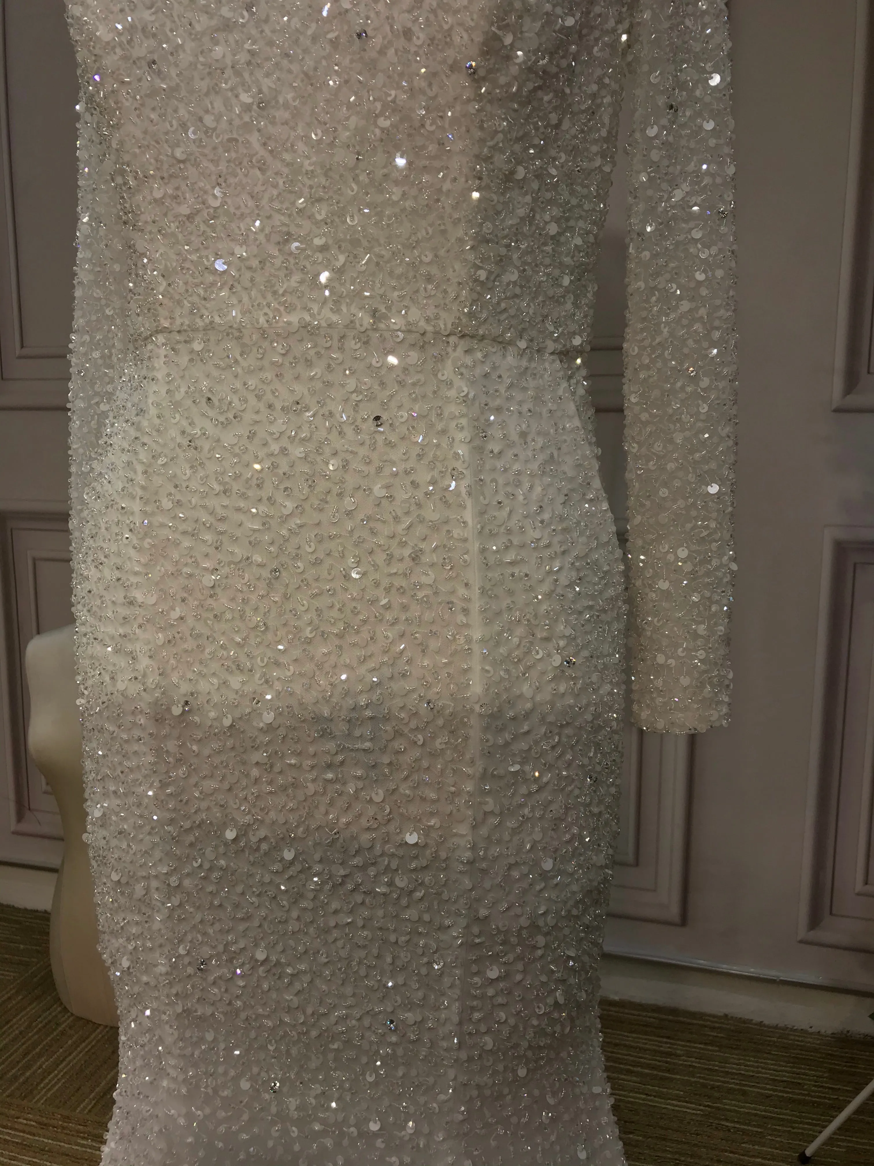 Ivory crystals sequins all handmade beaded long sleeves mermaid engagement prom dresses 2020