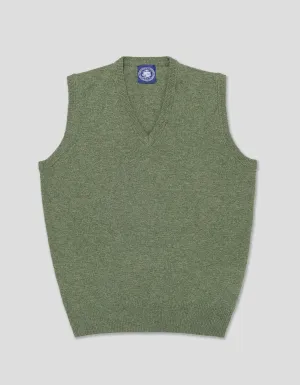 LAMBSWOOL V NECK VEST - GREYISH GREEN