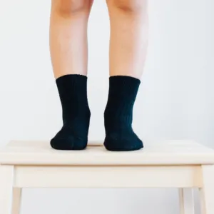 Lamington Child Merino  Crew Sock - Black Rib