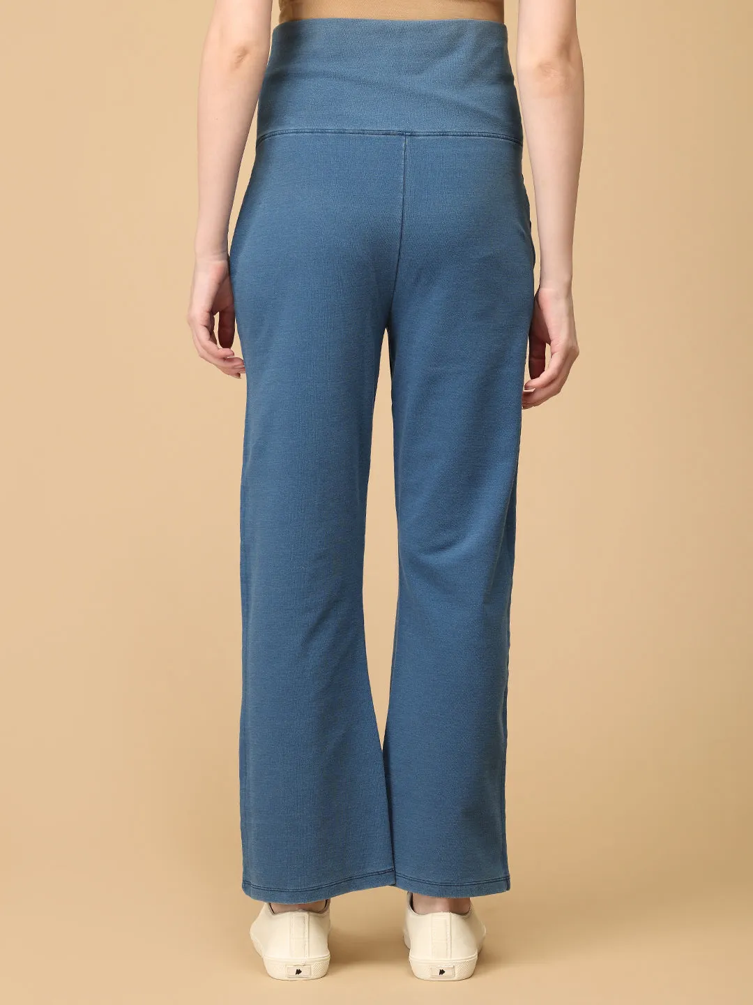 Light Blue Maternity Knit Denims With Belly Support- Lightwash