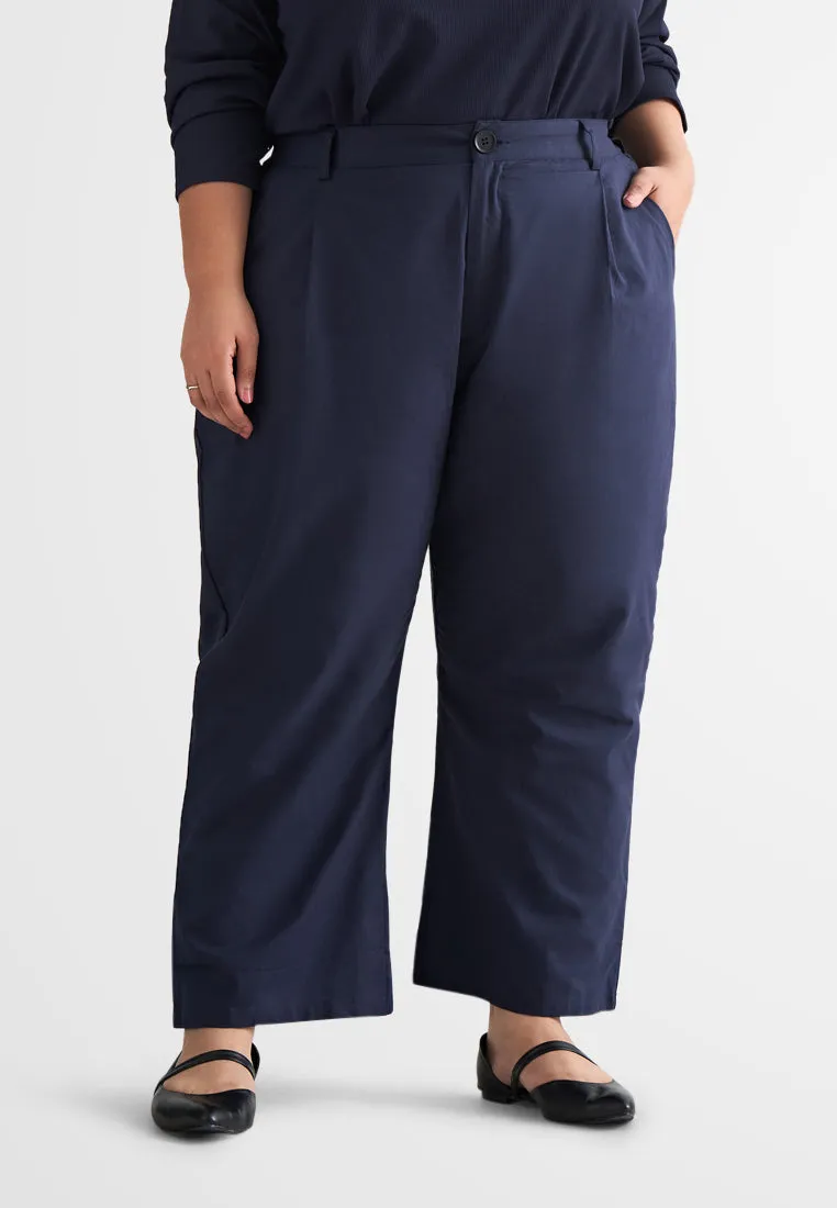 Lili Linen Straight Leg Ankle Pants - Dark Blue