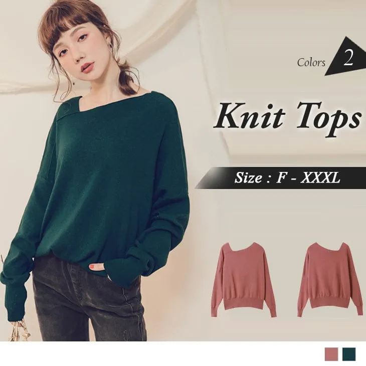 LONG SLEEVE ASYMMETRIC COLLAR CORN YARN KNIT TOPS