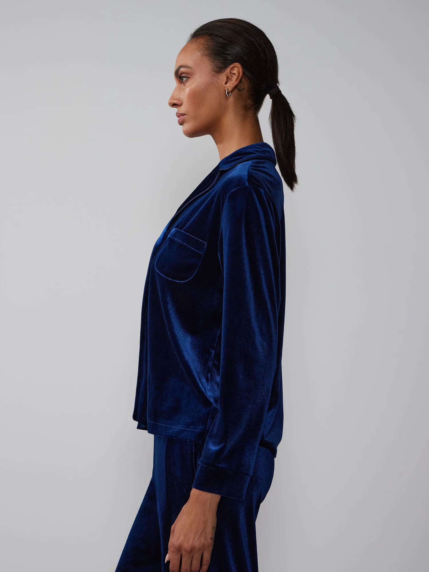 Long Sleeve Button Down Velour Top