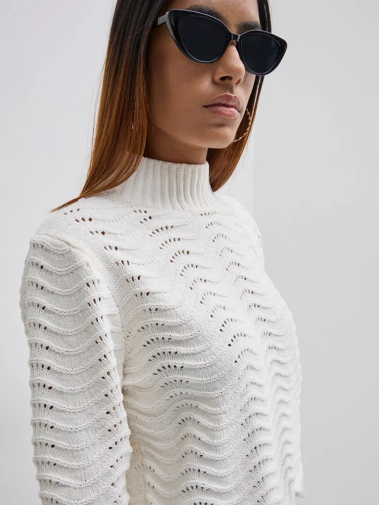 LOV Off-White Knit-Textured Sweater