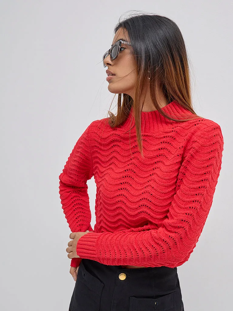 LOV Red Knit-Textured Sweater