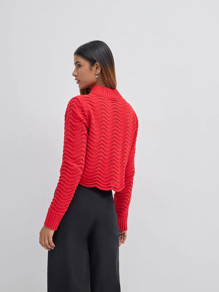 LOV Red Knit-Textured Sweater