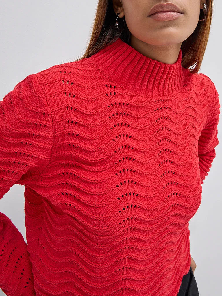 LOV Red Knit-Textured Sweater