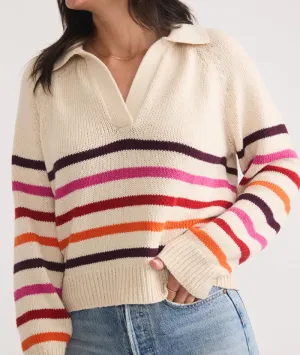 Marine Layer Relaxed Polo Sweater Warm Stripe