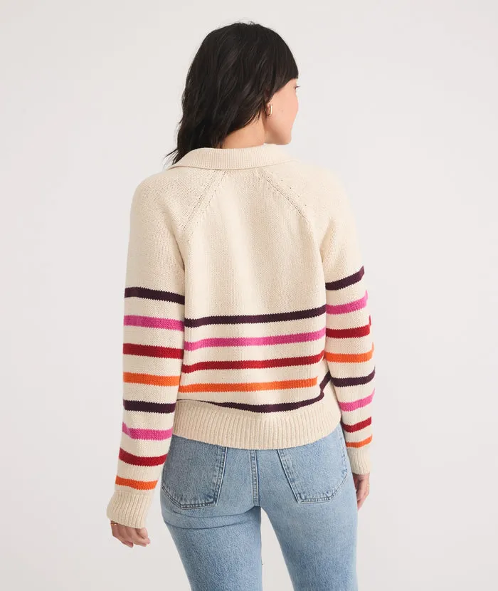 Marine Layer Relaxed Polo Sweater Warm Stripe