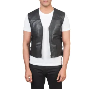 Mens Black Zip Up Leather Vest