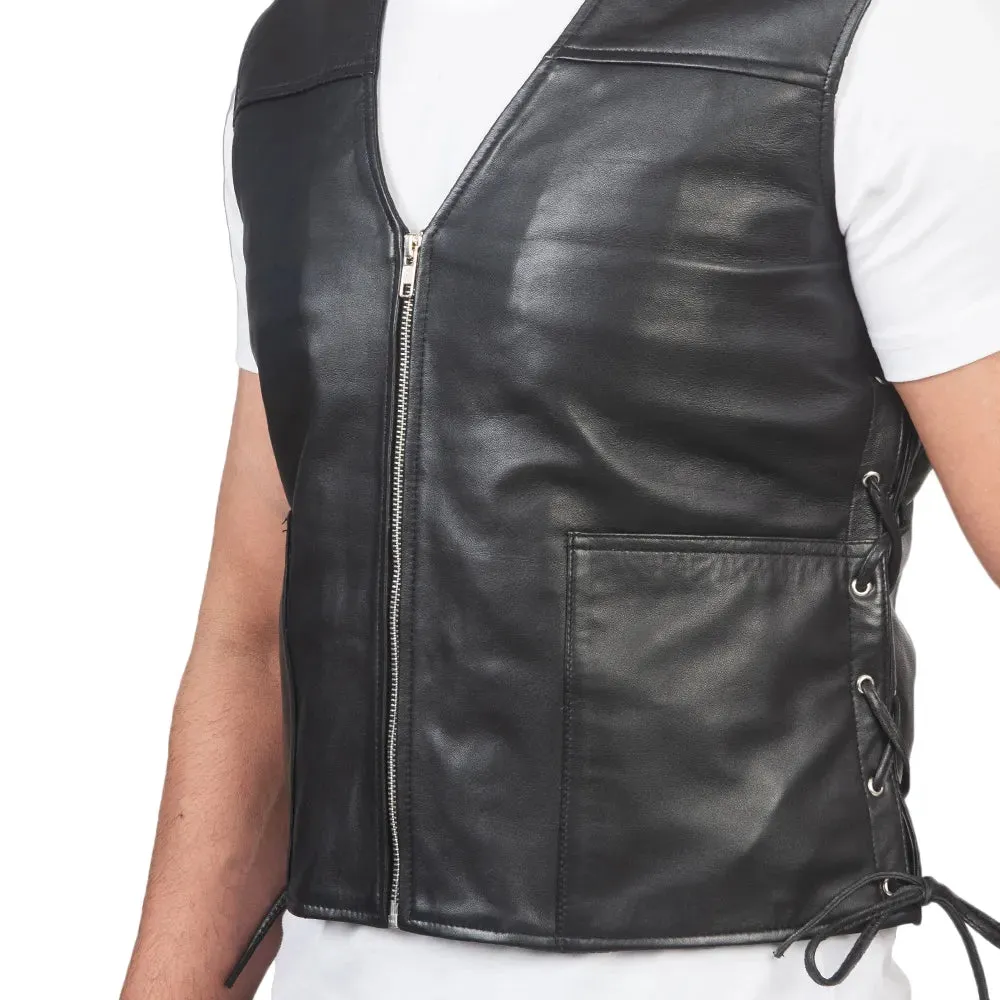 Mens Black Zip Up Leather Vest