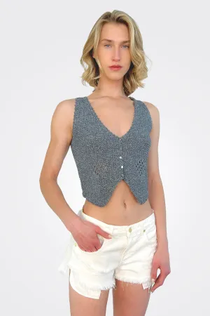 Mesh Crochet Vest - Navy Tweed