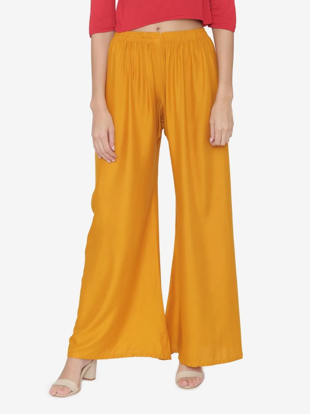 Mustard Plain Rayon Plazzo Pants