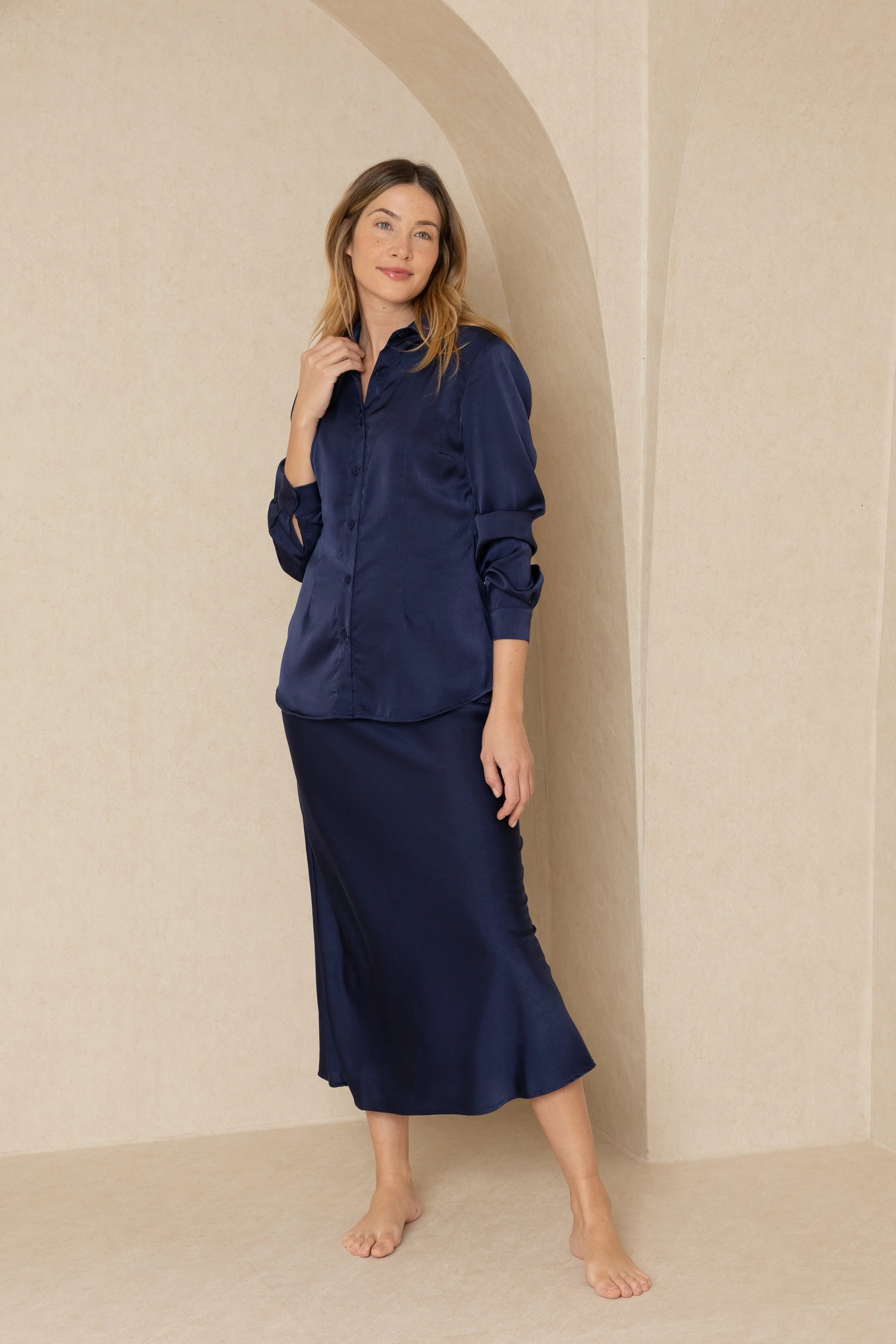 Navy Silk Blouse Set - sold separately