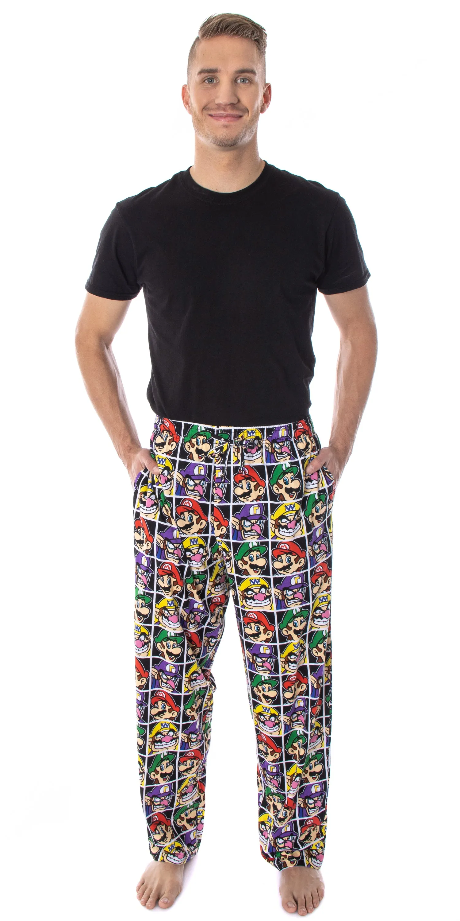 Nintendo Men's Mario and Villains Grid Soft Touch Cotton Pajama Pants