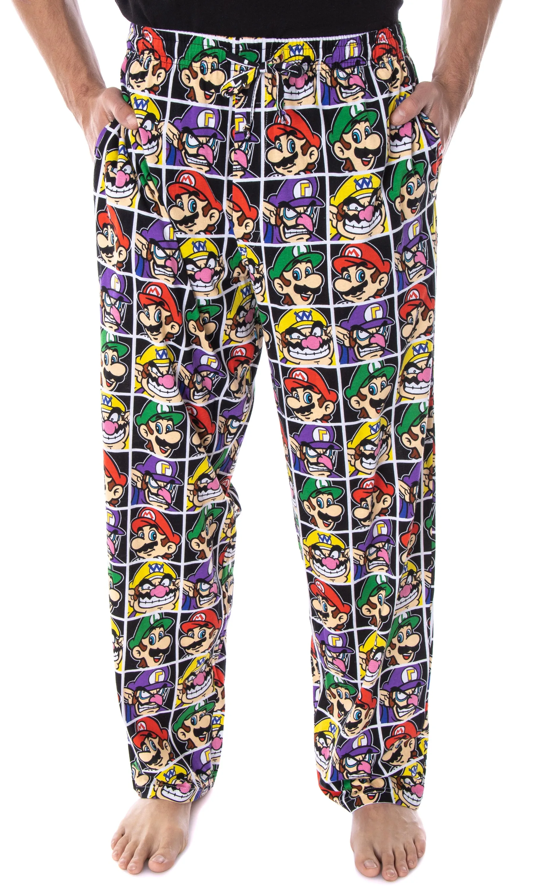 Nintendo Men's Mario and Villains Grid Soft Touch Cotton Pajama Pants