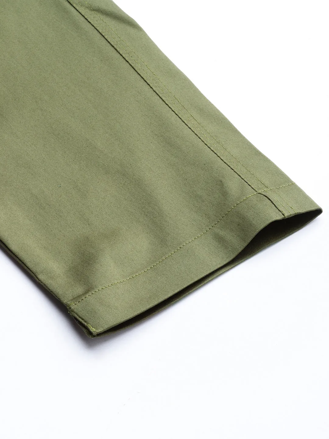 Olive Green Solid Cotton Lycra Pants