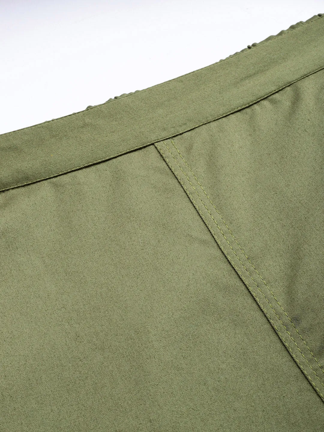 Olive Green Solid Cotton Lycra Pants