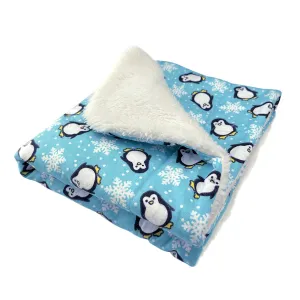 Penguins And Snowflakes Flannel Dog Blanket Blue