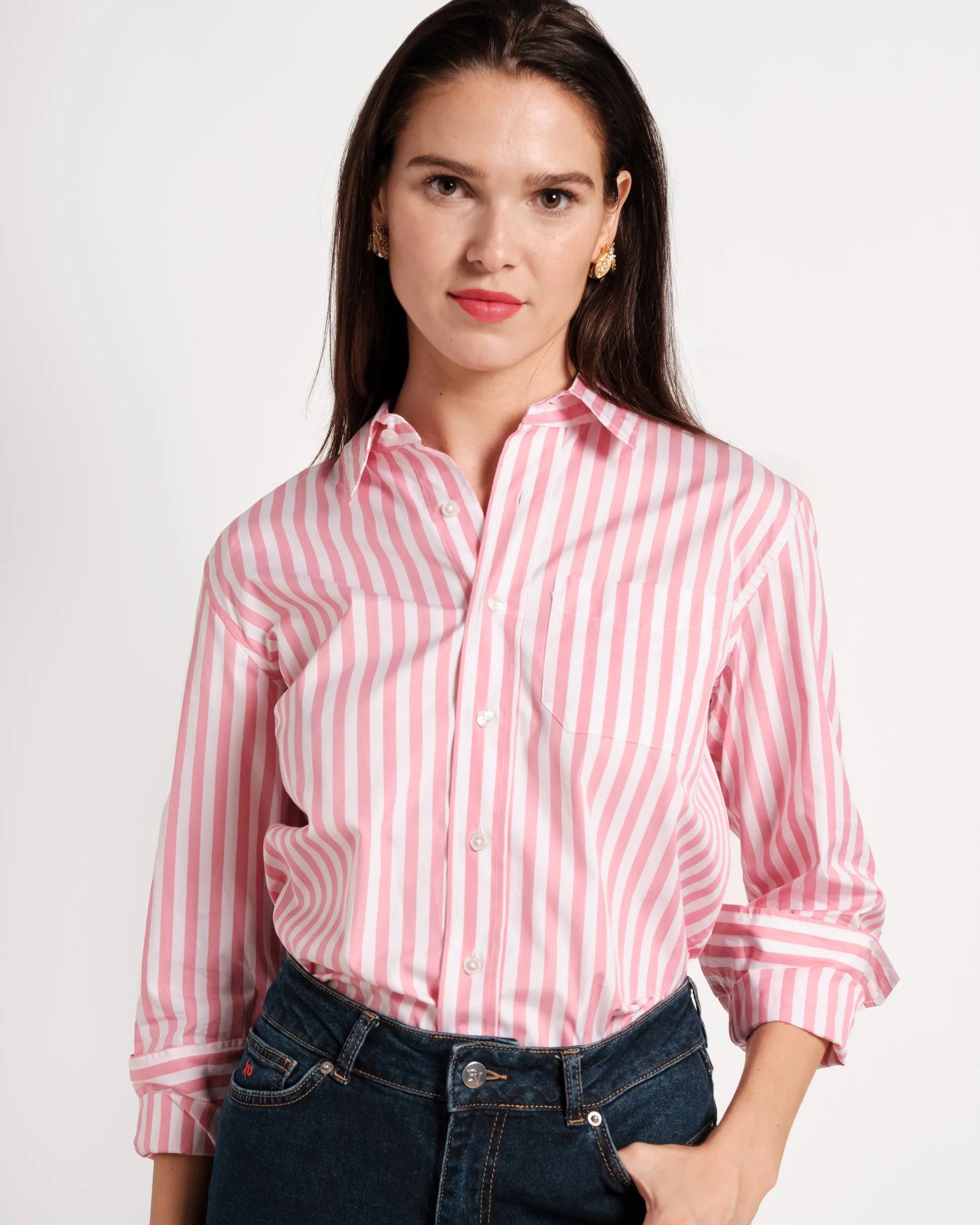 Perfect Button Down Stripe Pink White