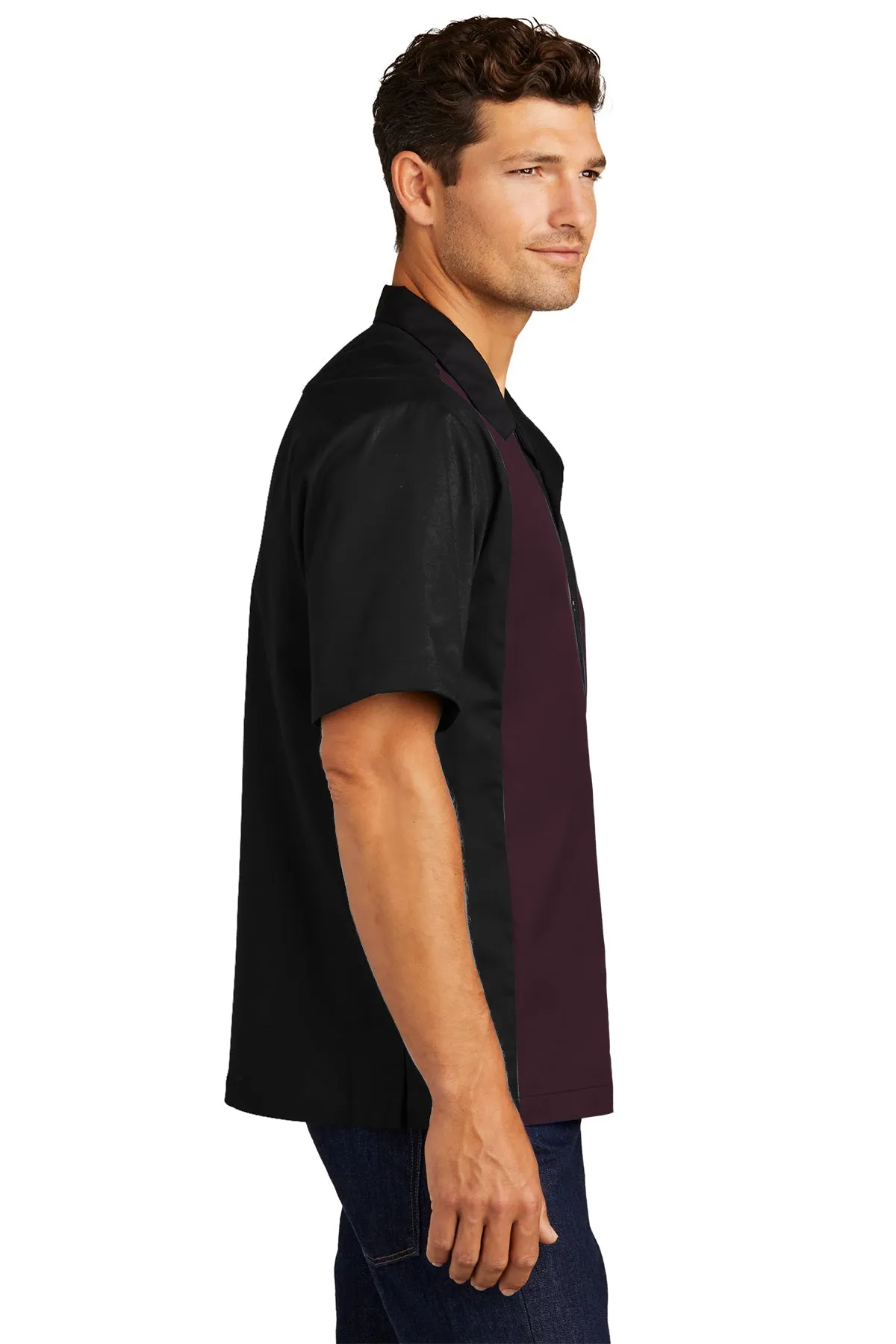 Port Authority Retro Branded Camp Shirts, Black/Burgundy