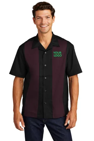 Port Authority Retro Branded Camp Shirts, Black/Burgundy