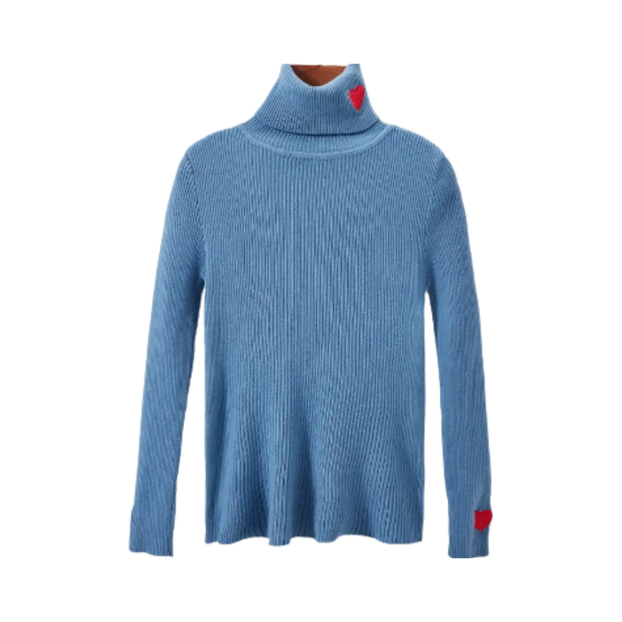 Pre Order:  Hearts Turtleneck Ribbed Knitted Sweater