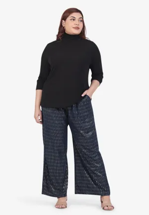 Puja Minimalist Raya Gold Stripe Wide Pants - Dark Blue