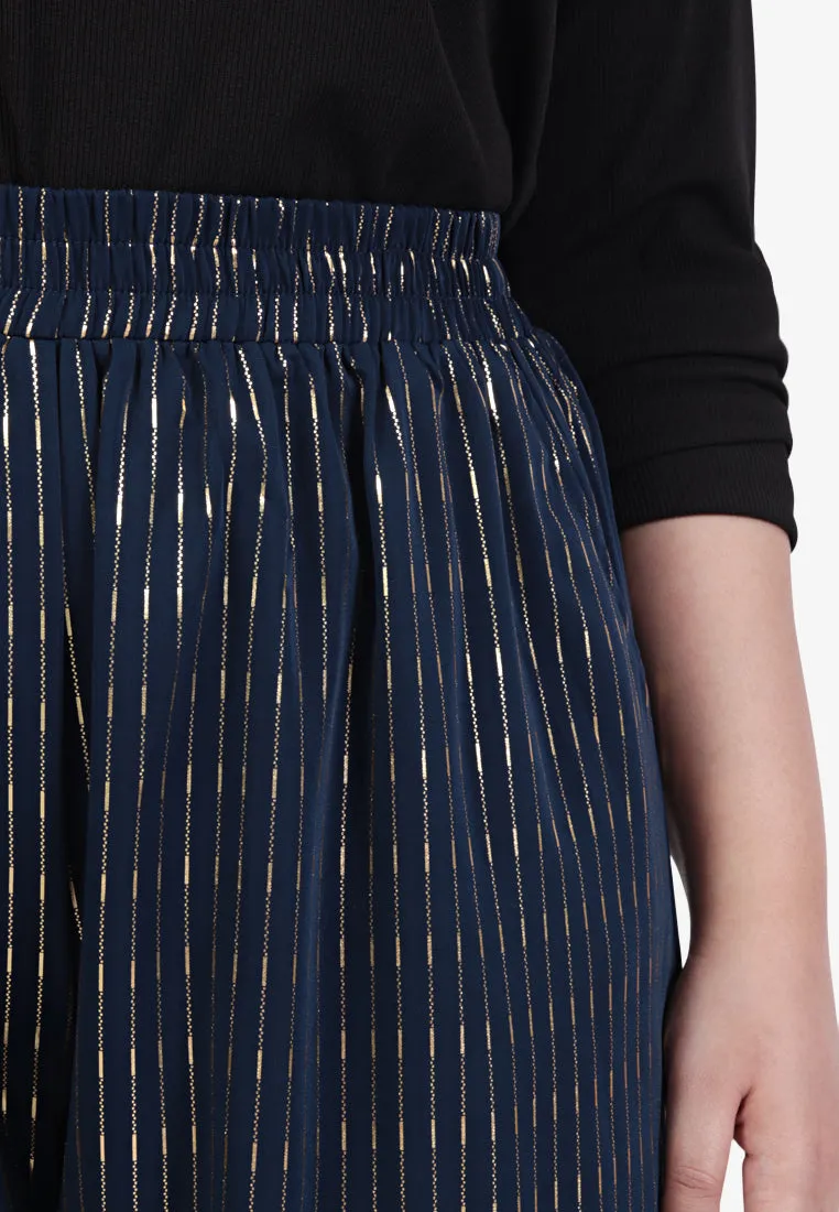 Puja Minimalist Raya Gold Stripe Wide Pants - Dark Blue