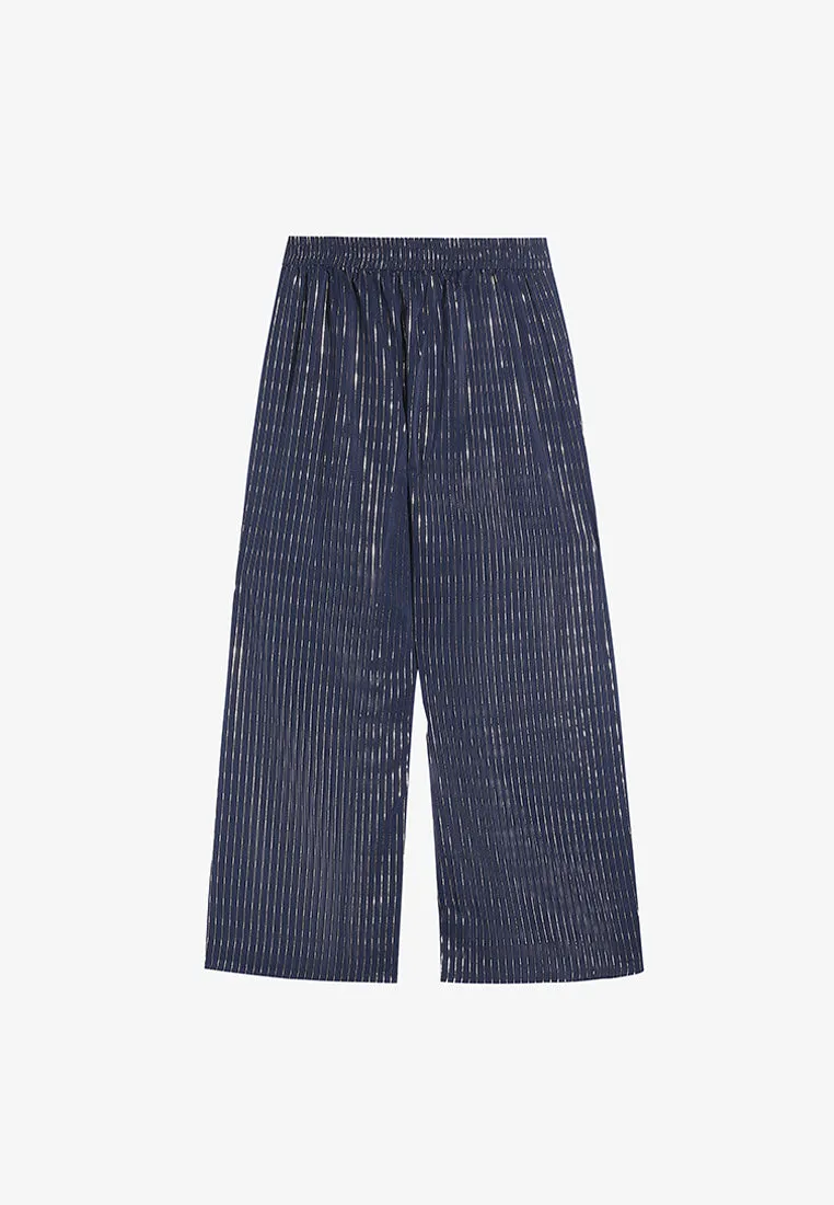 Puja Minimalist Raya Gold Stripe Wide Pants - Dark Blue