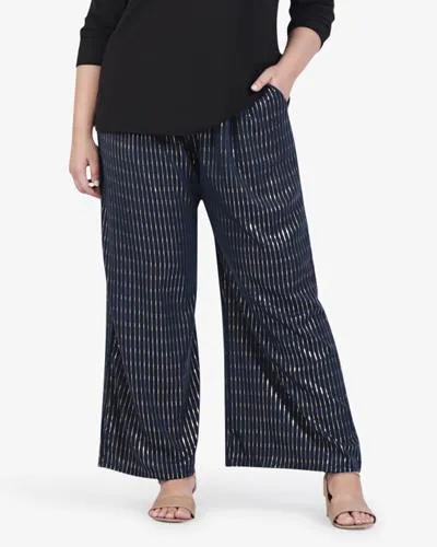 Puja Minimalist Raya Gold Stripe Wide Pants - Dark Blue