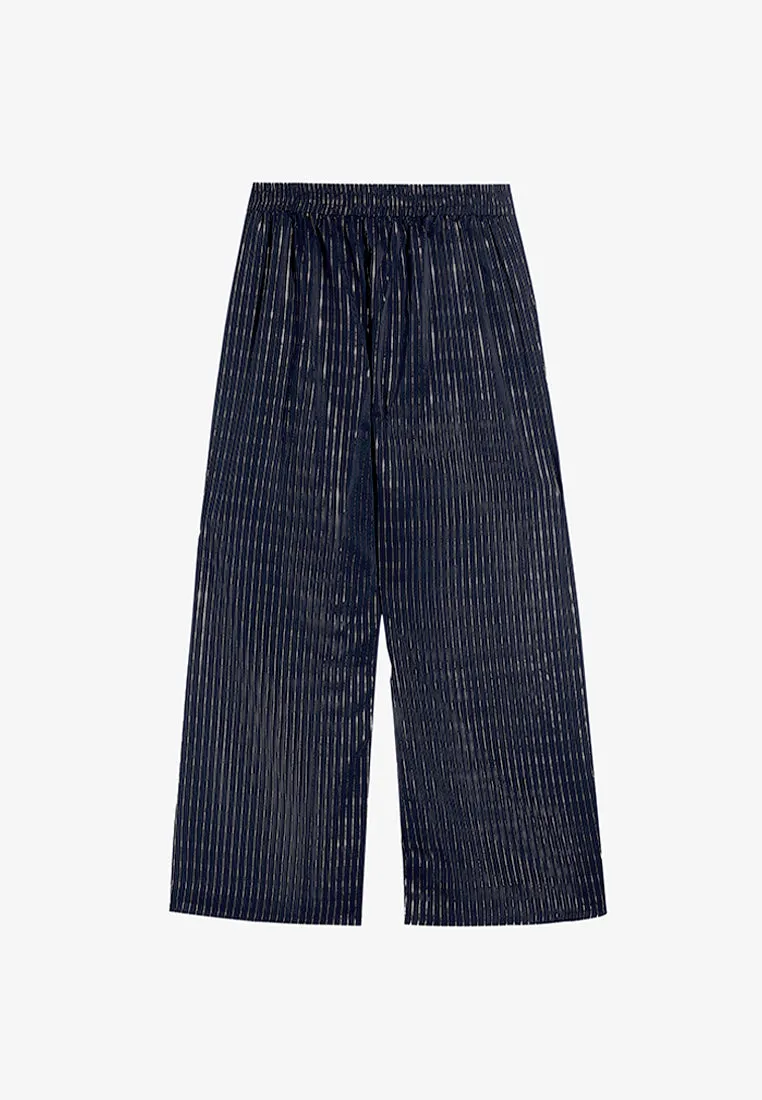 Puja Minimalist Raya Gold Stripe Wide Pants - Dark Blue