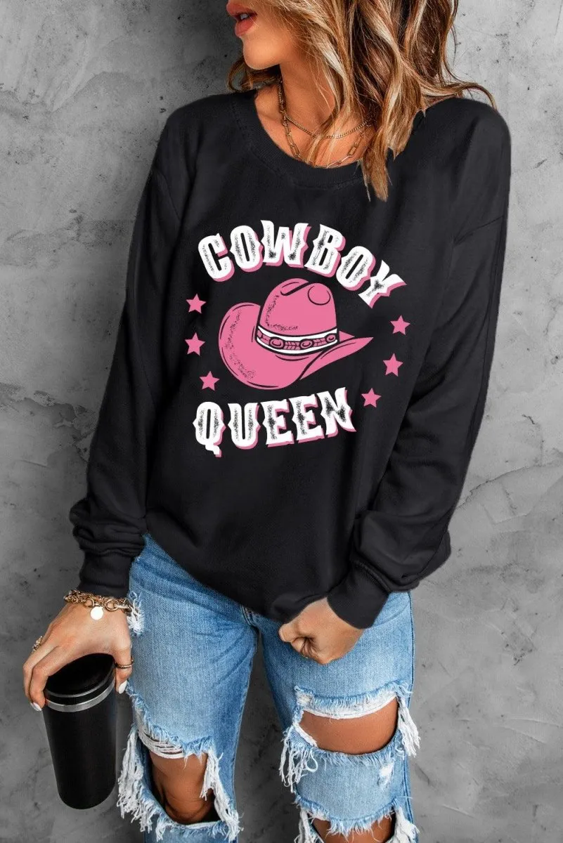 "COWBOY QUEEN" Black Graphic Sweatshirt