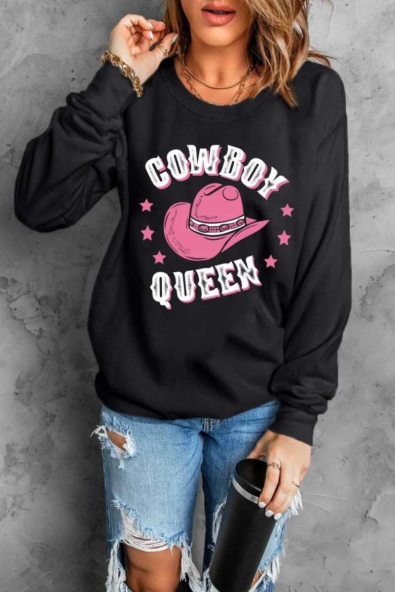 "COWBOY QUEEN" Black Graphic Sweatshirt