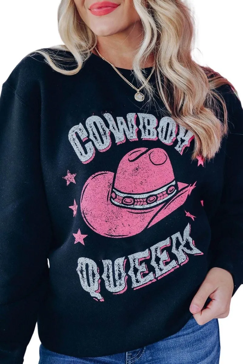 "COWBOY QUEEN" Black Graphic Sweatshirt