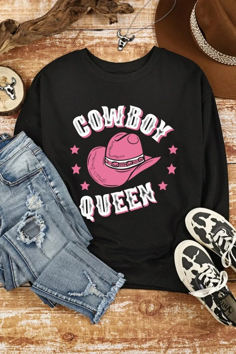 "COWBOY QUEEN" Black Graphic Sweatshirt