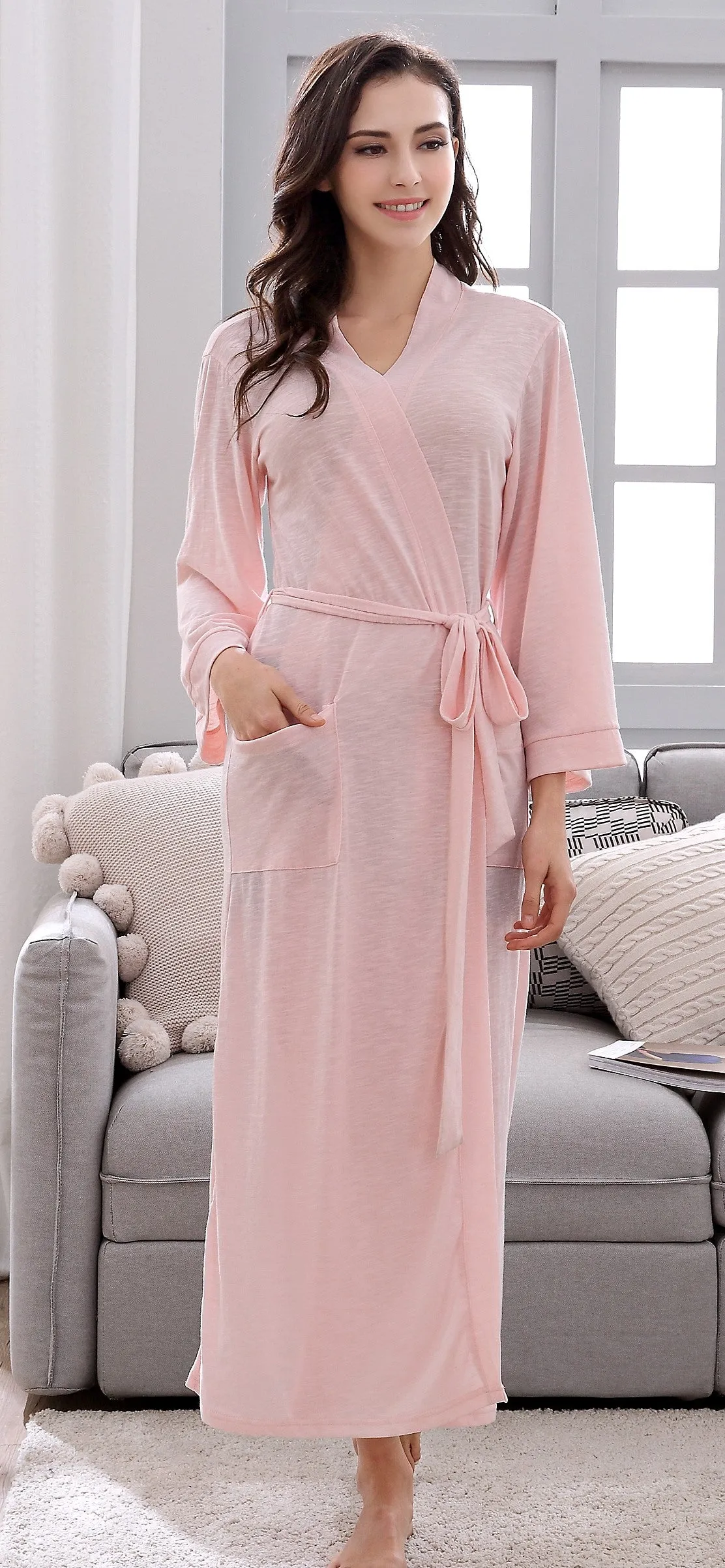 Richie House Kimono Cotton Robe Long Belted Robe Dressing Gown Lounge Night Spa RHW2824