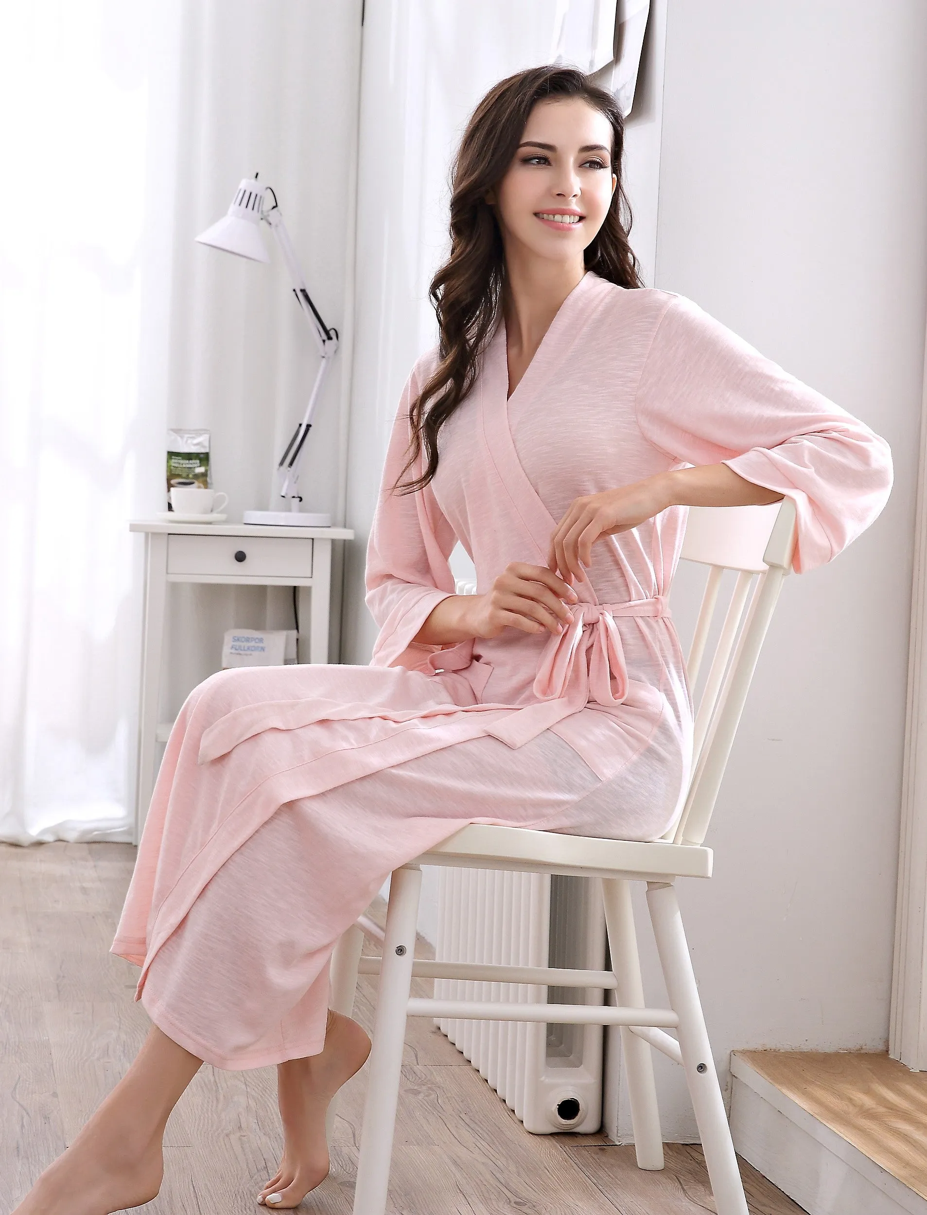 Richie House Kimono Cotton Robe Long Belted Robe Dressing Gown Lounge Night Spa RHW2824