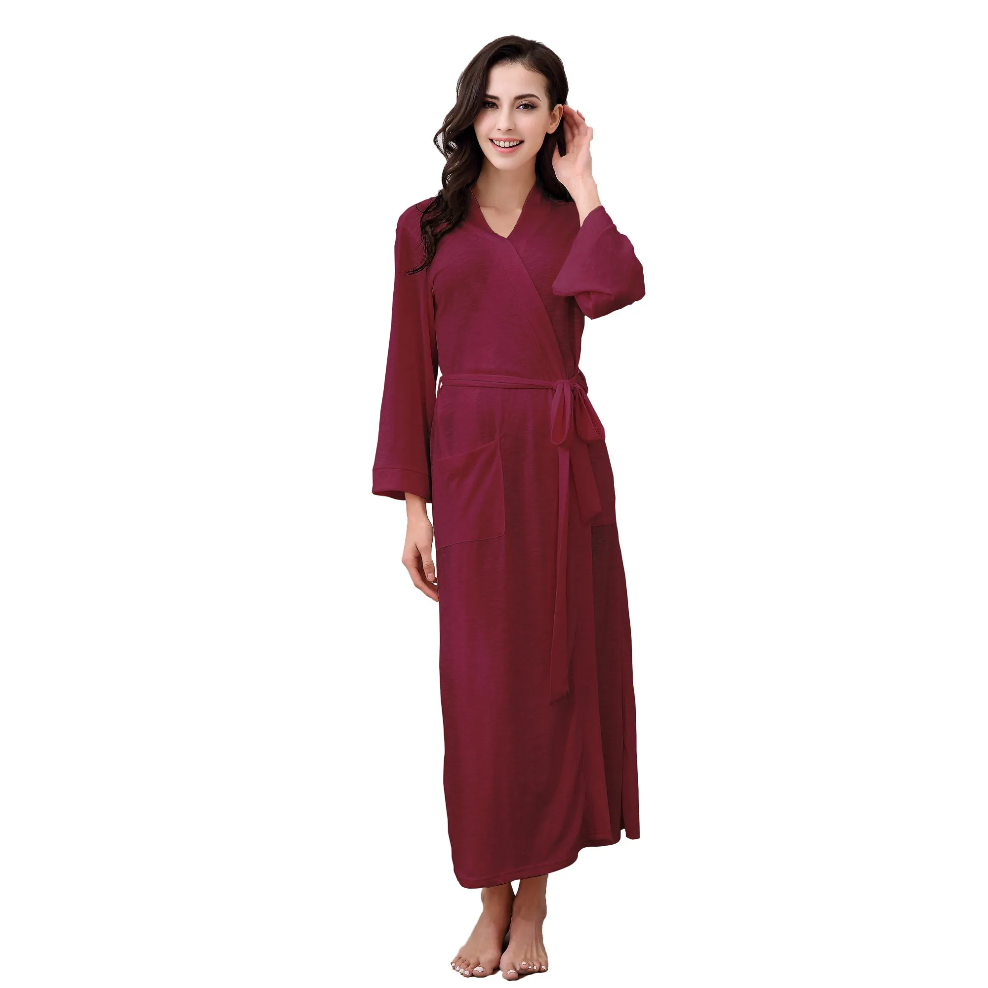 Richie House Kimono Cotton Robe Long Belted Robe Dressing Gown Lounge Night Spa RHW2824