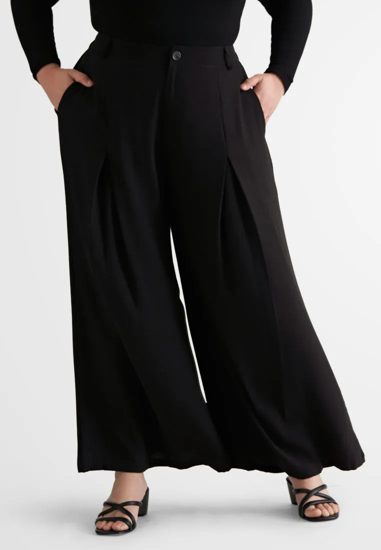 Saba Elegant Front Pleat Wide Leg Pants