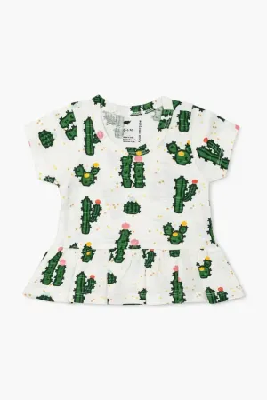 SALE - Short Sleeve Peplum Top_Cactus Flowers