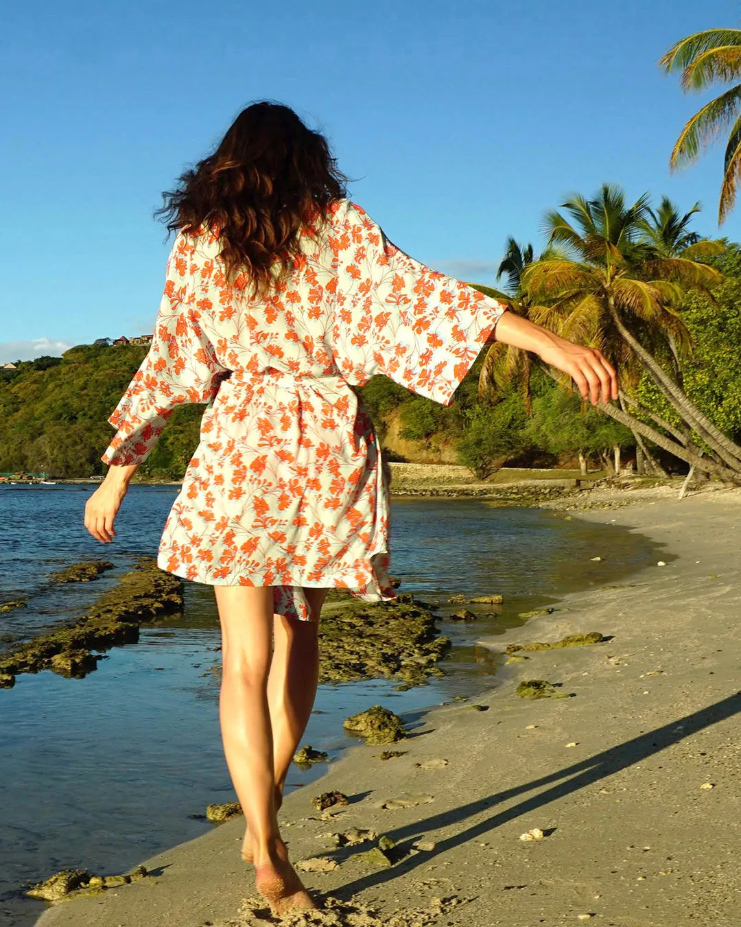 Silk Bed-to-Beach Robe FLAMBOYANT FLOWER