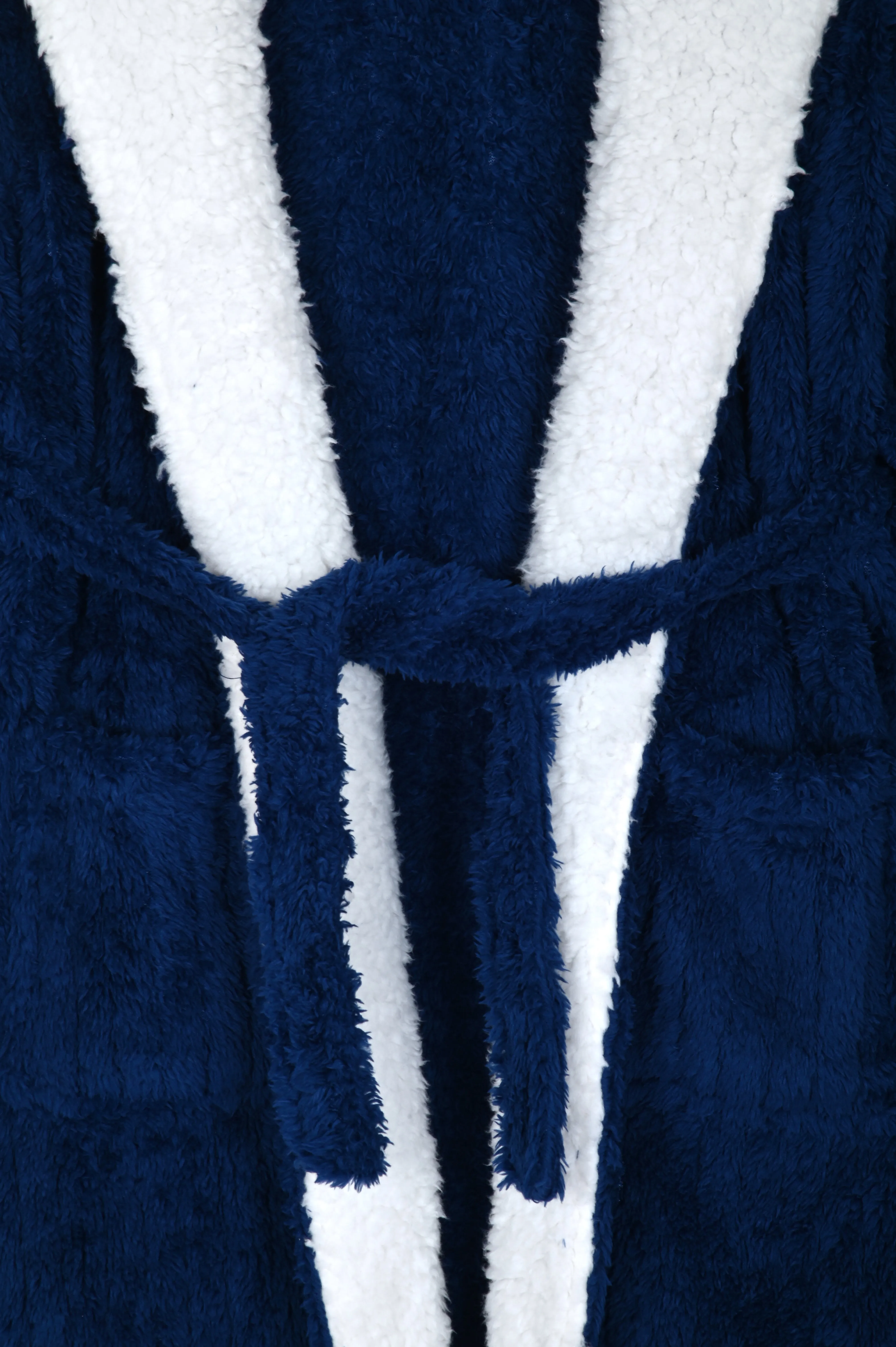 Sleep On It Boys Furry Fleece Shawl Hooded Robe - Navy