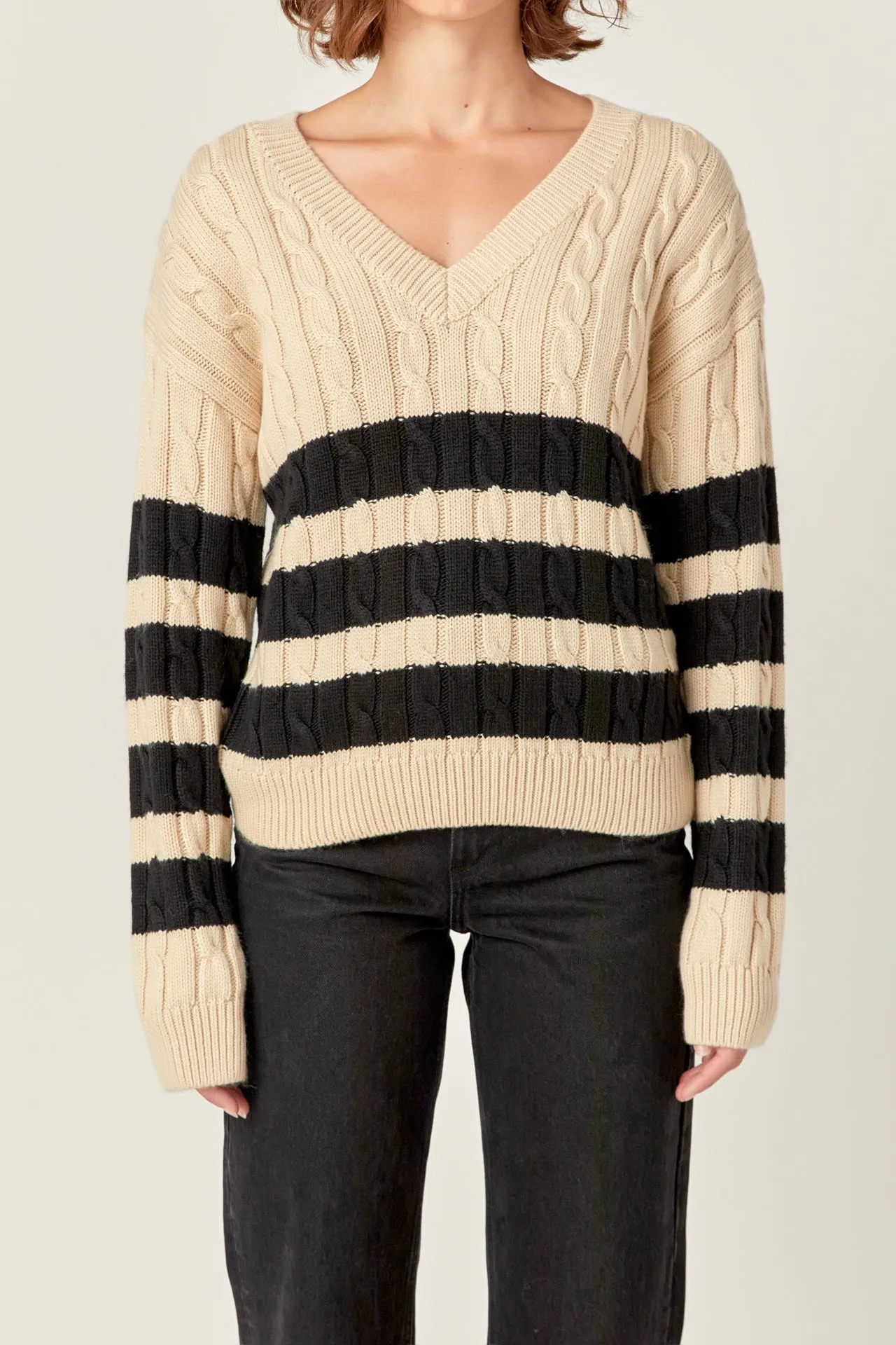 Striped Cable Knit Sweater