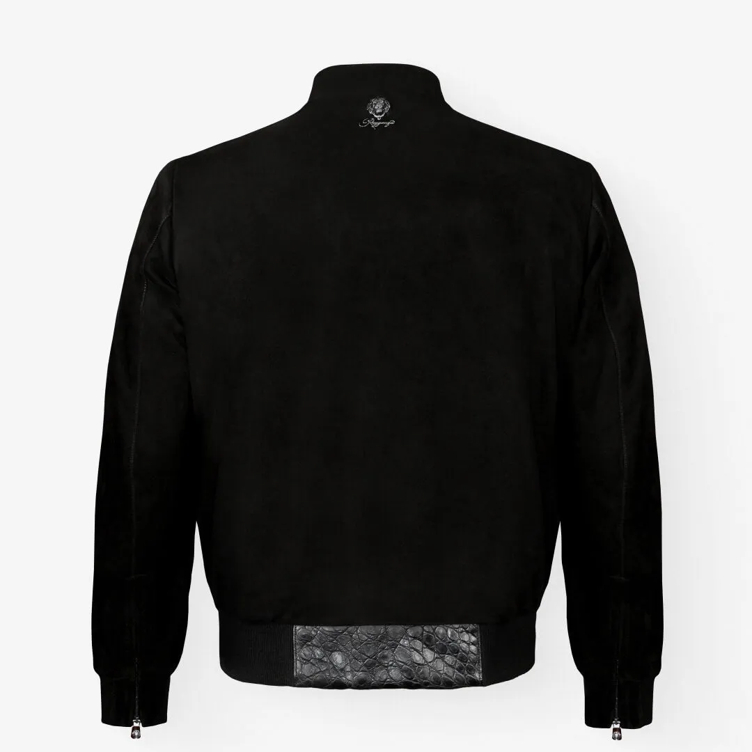 Suede & Crocodile Leather Bomber Jacket Full Body