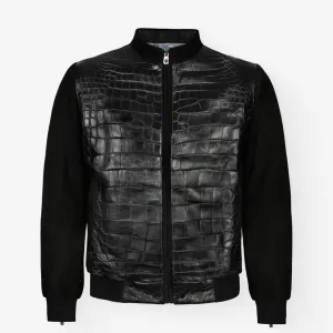 Suede & Crocodile Leather Bomber Jacket Full Body