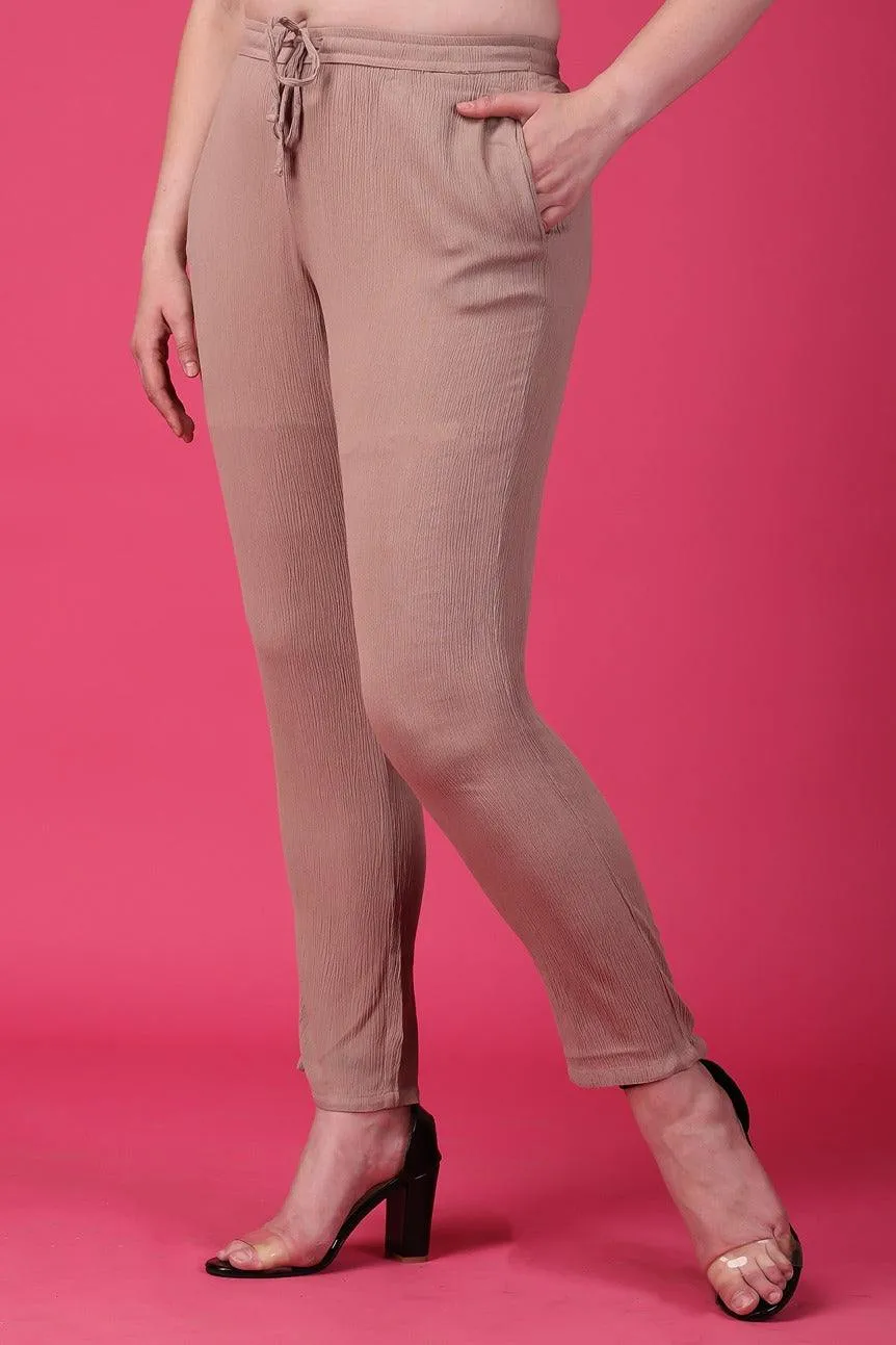 Taupe Solid Straight Pants