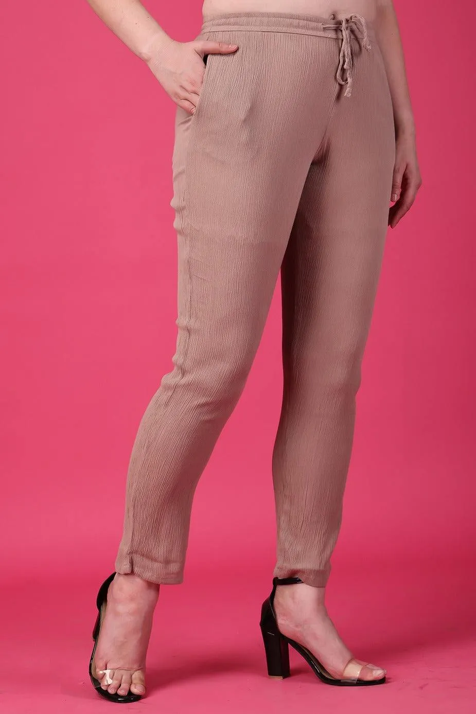 Taupe Solid Straight Pants