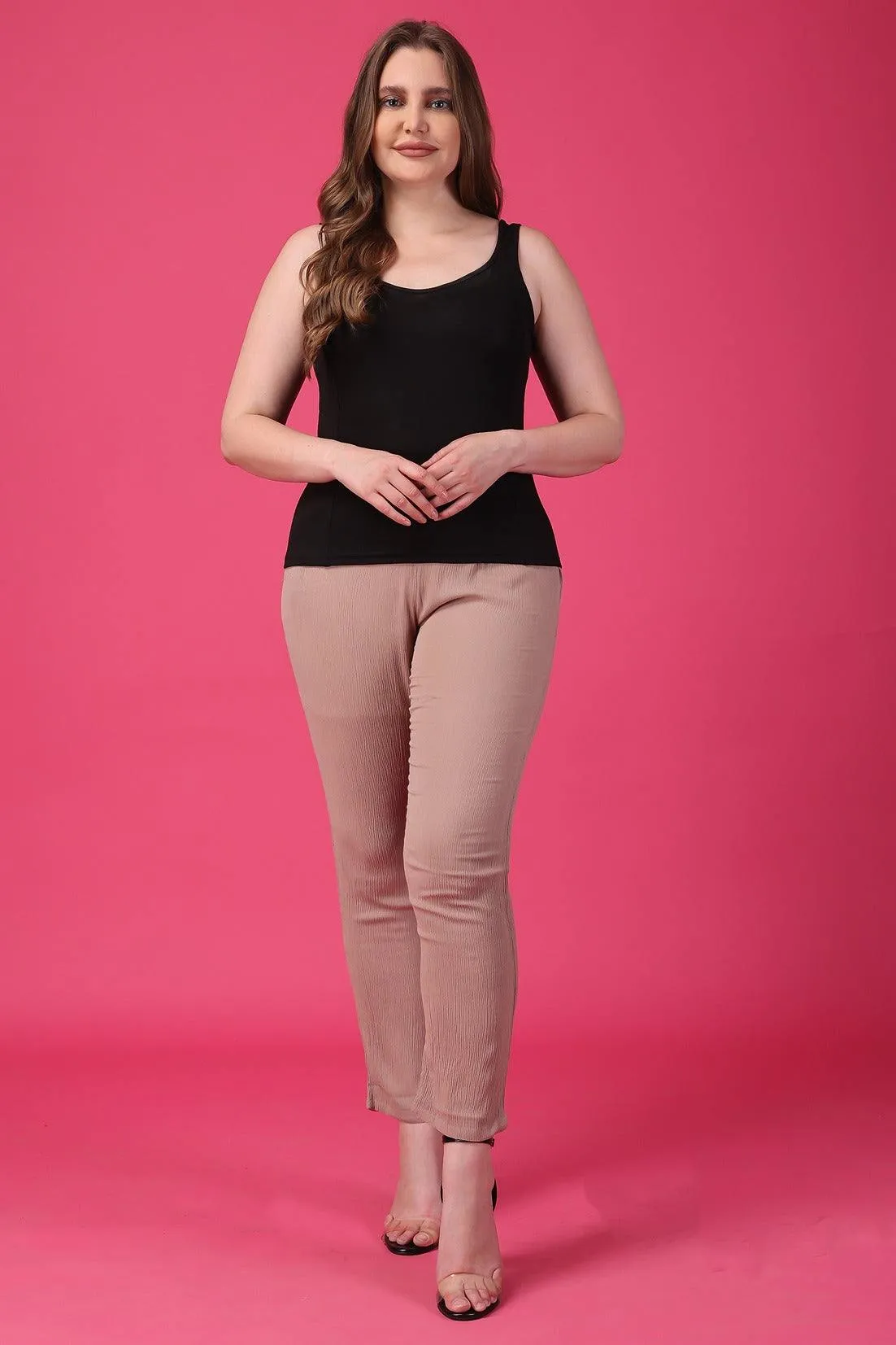 Taupe Solid Straight Pants