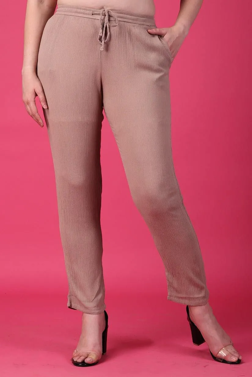 Taupe Solid Straight Pants